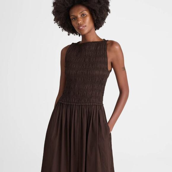 NWT Madewell The Melody Scoopback Smocked Midi Dress Molasses Brown M - Picture 2 of 4